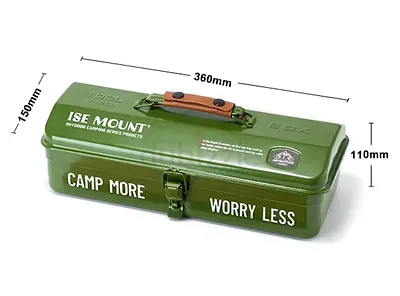 Portable Metal Camping Toolbox / Storage Box - 36cm, Olive Green