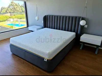 Queen Size Upholstered Bed Frame with Headboard - Grey