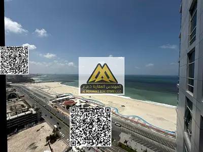 Luxury two-bedroom apartment in Corniche Tower, Al Rumaila 2, Ajman, first row on the sea with a sea view, 85,000 AED