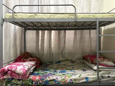 Metal Bunk Bed with Double Bottom and Single Top — Good Condition