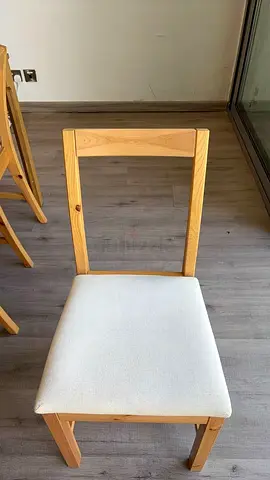 IKEA Solid Light Wood Dining Chair with White Upholstered Seat - Single