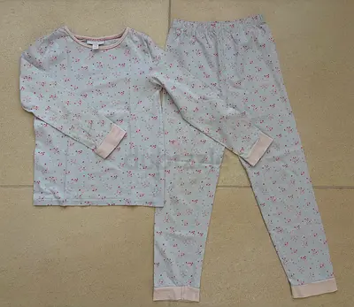 The White Company Girls Pyjamas Blue with Pink Hearts