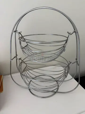 Chrome Multi-Bowl Fruit/Vegetable Stand - 2 Tier Metal Holder