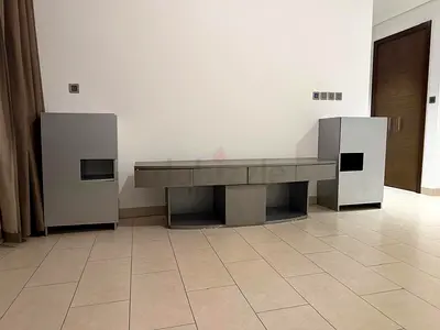 Modern low TV cabinet with two matching side cabinets - grey finish