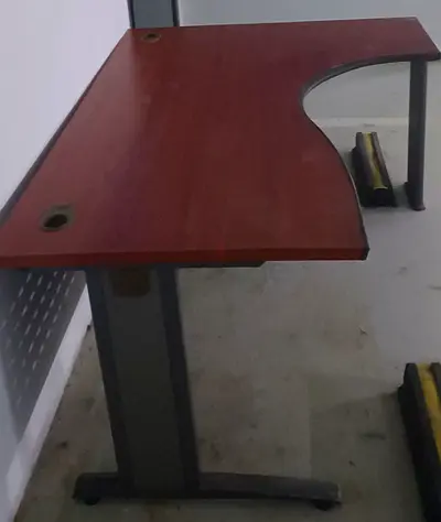 Used L-shaped Wooden Office Desk with Metal Frame - Good Condition
