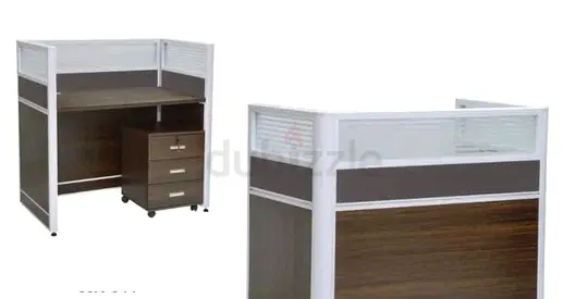 Used Office Reception Counter / Workstation with Mobile Pedestal - Dark Wood  White Frame