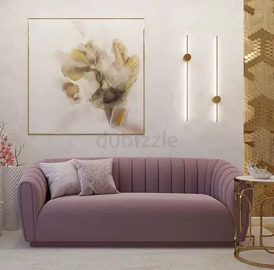Curved Channel-Tufted Modern 3-Seater Sofa in Dusty Rose