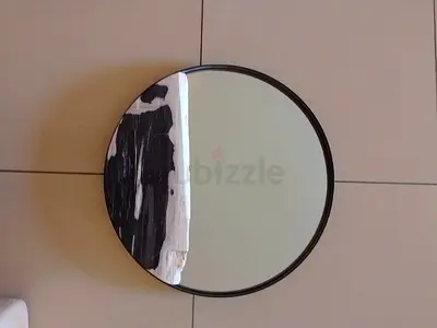 Round Wall Mirror with Black Frame and Decorative Marble Trim, 51 cm, Marina Furniture