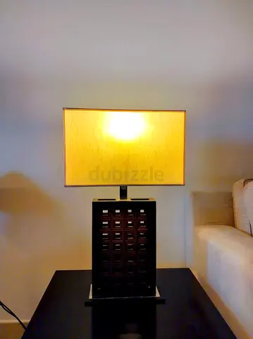 Modern Rectangular Table Lamp with Wooden Base and Fabric Shade,  2 pieces for sale