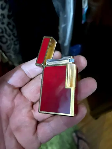 S.T. Dupont Slim 7 Red Lacquer  Gold Plated Lighter — Made in France
