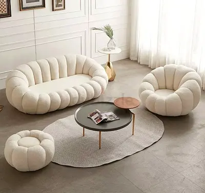 Modern Curved Plush 3-Piece Sofa Set in Cream Bouclé