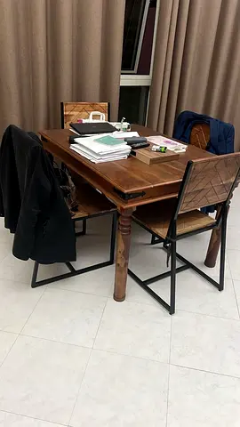 Solid Wood Dining Table with 4 Matching Industrial Chairs - excellent Condition 2025