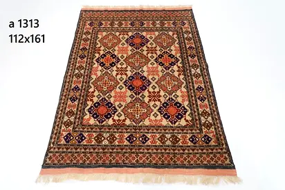 1.1 x 1.6m 4*6ft Handmade afghan Wool Rug - 112 x 161 cm, Classic Geometric Design