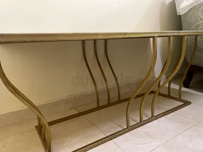 Gold metal console table base (no top) - modern curved design