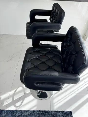Set of 2 Black Tufted Bar Stools with Backrest and Footrest