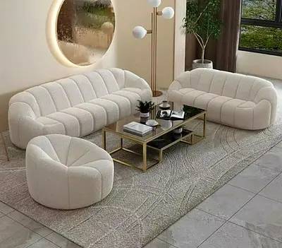 Modern Curved 3-Piece Sofa Set in Ivory Bouclé