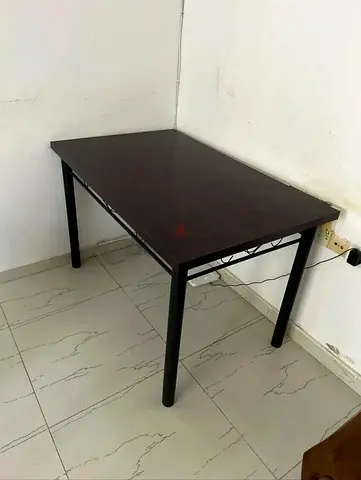 Sturdy Dark Wood Office/Study Table with Metal Legs - Good Condition