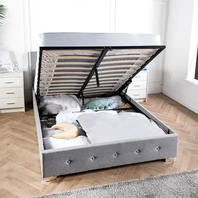 Button tufted footboard queen hydraulic storage bed