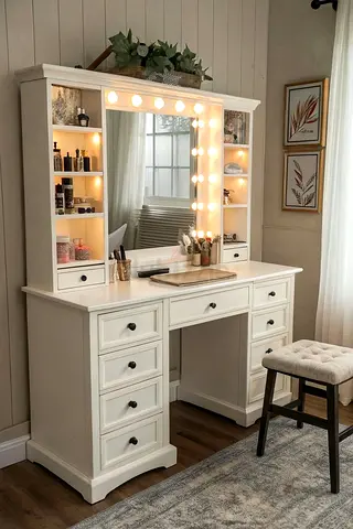White Hollywood Vanity Dressing Table with Lights and Storage