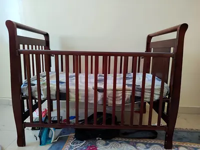 Wooden Baby Crib / Cot - Dark Brown, Good Condition