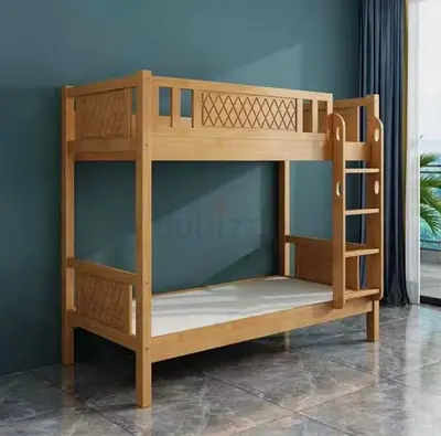 Solid Wood Bunk Bed with Ladder – Natural Finish, Twin over Twin