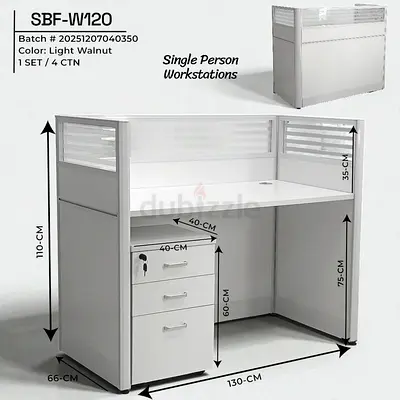 Single-Person Office Workstation Partition Desk with 3-Drawer Pedestal (Light Walnut)