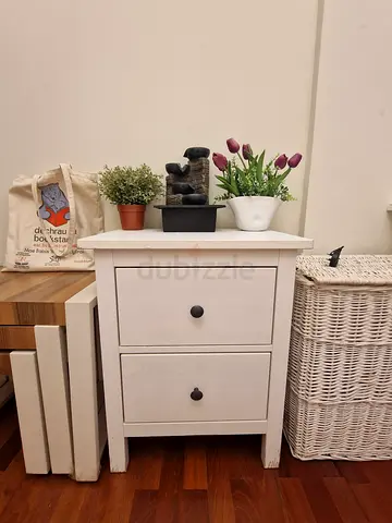 White Wooden Nightstand / Bedside Table with Two Drawers