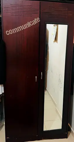 Dark Wood 2-Door Wardrobe with Full-Length Mirror