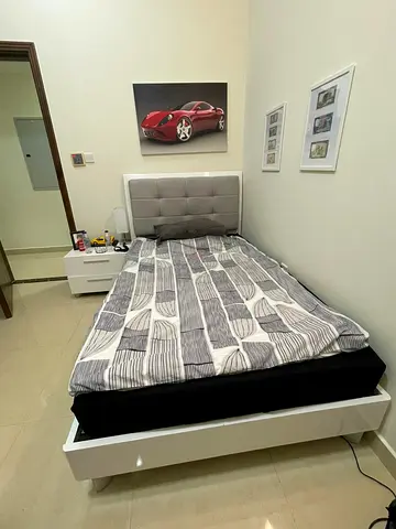 Single bed 120 x 200 with grey padded headboard - very good condition LIKE NEW!