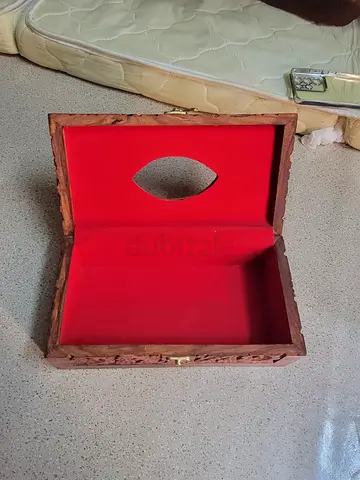 Vintage Carved Wooden Keepsake Box with Red Velvet Lining