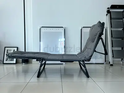 Folding Lounge Cot / Daybed with Padded Mattress and Pillow - Grey