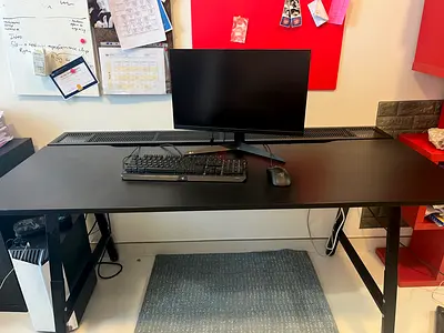 Large black office desk in good condition