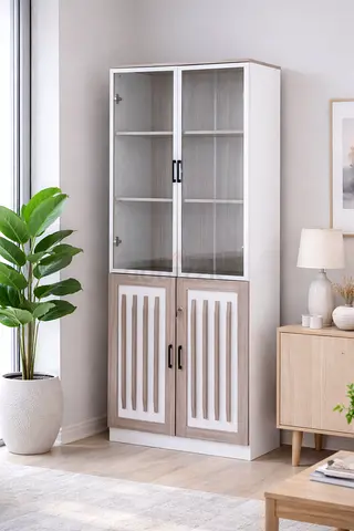 Modern Glass Door Bookshelf Storage Cabinet – Wooden Bookcase Organizer for Home  Office Dubai UAE