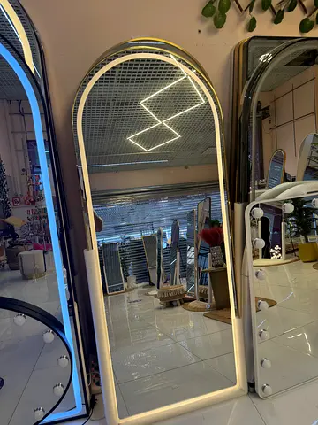 Full-Length LED Arch Dressing Mirror — Floor Leaning, Modern Lighted Mirror