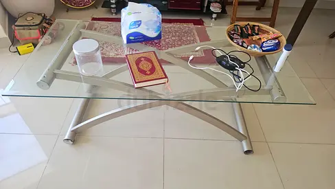 Glass Top Coffee Table with Silver Metal Base - Good Condition