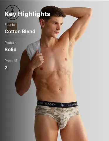 Pack of 2 U.S. Polo Assn. Men’s Cotton Blend Briefs (Camo/Black Waistband) - Size not specified