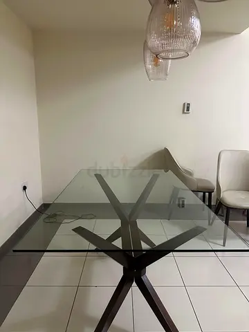 Glass Top Dining Table with wooden Base - Modern Design