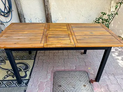 Wooden Outdoor Dining Table with Metal Legs - Seats 6