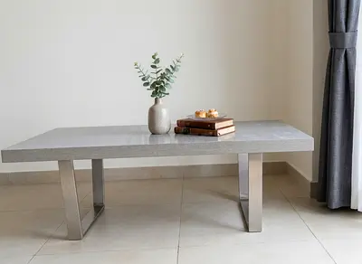 Minimalist Concrete-Top Coffee Table with Stainless Steel Legs(MUST GO)