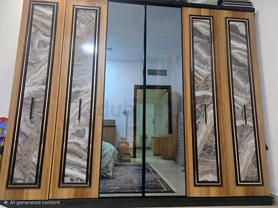 6-door mirrored wardrobe with wood finish