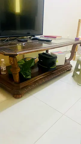 Wood and glass top TV Console / Coffee Table - Classic Carved Design