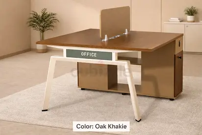 Modern 2 Person Face to Face Office Workstation Desk – Oak Khakie Wooden Office Table with Storage