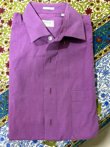 Mens Purple Casual Button-Up Shirt - Size L, short sleeves