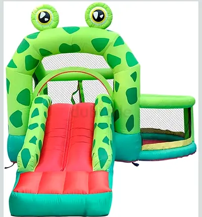 Frog-themed Inflatable Bouncy Castle with Slide and Pool
