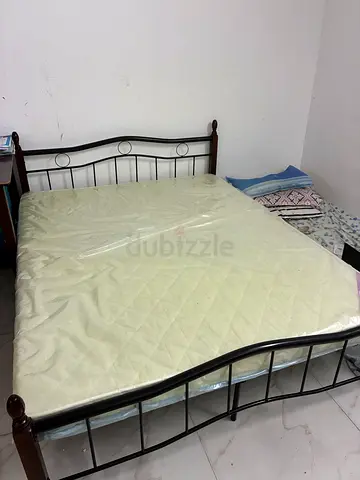 Move out sale - Metal and Wood Double Bed Frame with Mattress, Good Condition