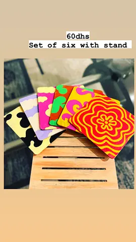 Set of 6 Colorful Drink Coasters with Stand