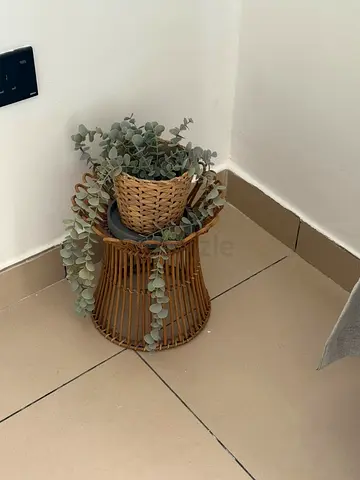Wicker Plant Stand with Decorative Basket and Faux Eucalyptus