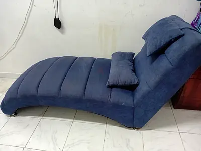 Curved Blue Chaise Lounge Sofa - Good Condition