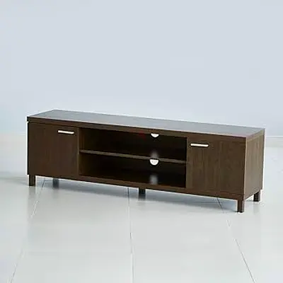 Dark Wood TV Entertainment Unit with Storage Shelves