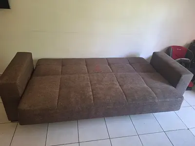 3 seater brown fabric sofa / daybed - good condition